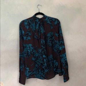 Brown and teal blue floral blouse size xL
